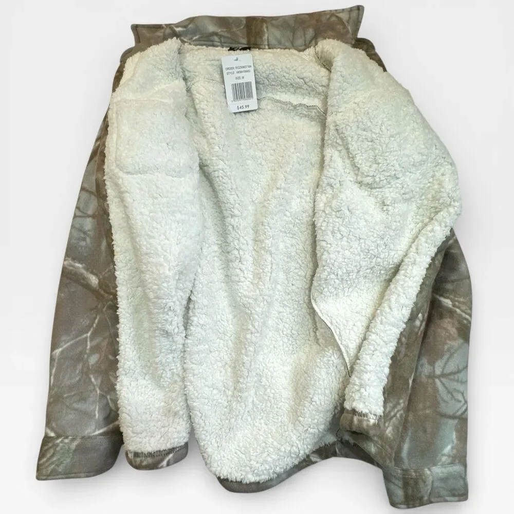 NWT Camo Sherpa Lined Shacket Jacket M‎ Button Front Original Deluxe Supply